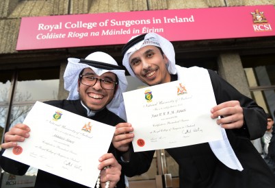 Pictured (l-r) is Abdulaziz Alenzi and Naser Alotaibi pictured with their certificates in Biomedical Sciences outside RCSI. RCSI hosted a RCSI/IT Tralee International Medical Commencement Programme Information & Education Forum on Tuesday 25th February which was followed by the conferring ceremony of the IMCP 2012-2013 graduates in Biomedical Sciences