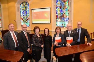 Pictured (l-r) is Mr. Enda Connolly, CEO, HRB; Prof. Reinhard Busse, Technical University of Berlin; Prof. Hannah McGee, Dean of the Faculty of Medicine and Health Sciences, RCSI, Prof Patricia Kearney, UCC; Professor Anne Hickey, RCSI and Director of SPHeRE;  Mr. Tony O'Brien, Director General of the Health Service; and Prof. Steve Thomas, Trinity College and Co-Director of SPHeRE. 