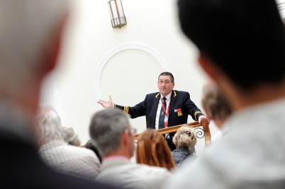 Pictured is RCSI Head Porter, Frank Donegan leading the Historic Tours of RCSI, as part of National Heritage Week 2013 yesterday. Frank and Brian Shiels, Deputy Head Porter, will run tours today (Wednesday 21st August) and on Thursday 22nd August. During the tour, attendees learned the history of the College and the part it has played in both local and national history, including when the building was seized by rebels led by Constance Markievicz during the 1916 Easter Rising. 