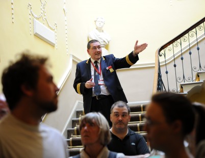 Pictured is RCSI Head Porter, Frank Donegan leading the Historic Tours of RCSI, as part of National Heritage Week 2013 yesterday. Frank and Brian Shiels, Deputy Head Porter, ran tours of the College this week. During the tour, attendees learned the history of the College and the part it has played in both local and national history, including when the building was seized by rebels led by Constance Markievicz during the 1916 Easter Rising.