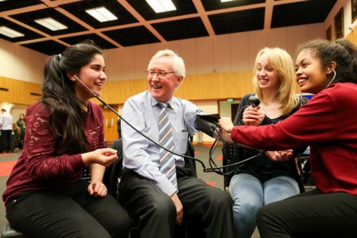 Pictured (l-r) at the annual RCSI Open Day is Sarah Abdel-Aafeez (Scoil Christri Portlaoise), Emily Feeney (Loreto on the Green, Dublin) and Iffab Khalid (Scoil Christri, Portlaoise) trying blood pressure measuring with RCSI President, Mr Declan Magee. More than 350 students from all over Ireland attended the 2016 Open Day held on Tuesday 5th January at the College. The students got to witness a live pregnancy scan and a live operation among many other activities in this action-packed event. 