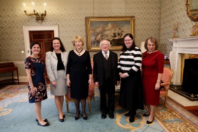 Pictured at a reception for Women in Science, hosted by the President of Ireland and his wife Sabina, which took place at Áras an Uachtaráin on Sunday 31st January were (l-r)  Dr. Helena Kelly, Dr Emer Reeves,  Sabina Higgins, President Michael D. Higgins, Dr. Sarah ONeill and Prof. Teresa Pawlikowska