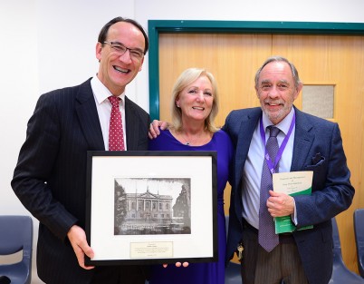 On Tuesday 30th September 2014, our colleague Noeline Conway from the Department of Otolaryngology in the ERC Smurfit Building retired from the College after 14 years of service. Pictured (l-r) at a special event was held in Beaumont to mark this occasion is Professor Arnold Hill, Head of the RCSI School of Medicine and Chair of Surgery, RCSI; Noeline Conway; and Professor Michael Walsh, Head of Department of Otolaryngology, RCSI. We wish Noeline every happiness and health for her future. Noeline’s email is nconway@rcsi.ie if you would like to pass on a message directly. 