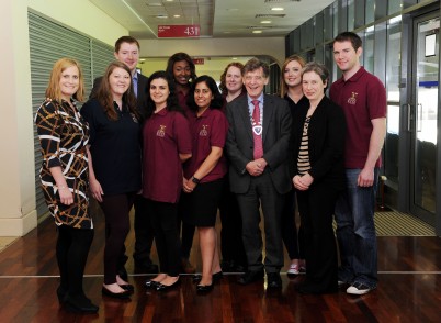 Pictured (l-r) with RCSI students at the Irish Gerontological Society, 61st Annual and Scientific Meeting is Rose Galvin, Lecturer in Physiotherapy, RCSI; Professor J. Bernard Walsh, President of the Irish Gerontological Society; and Dr. Frances Horgan, Senior lecturer in Physiotherapy, RCSI