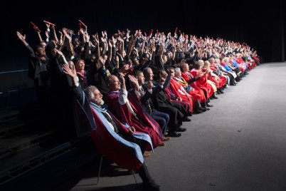 RCSI staff are pictured during the RCSI School of Medicine Class of 2016 group photo in the Convention Centre Dublin after the Conferring ceremony on Wednesday 8th June.  Here 256 future doctors from 28 different countries around the world donned caps and gowns to graduate from RCSI School of Medicine. The RCSI School of Medicine conferring ceremony sees the largest number of doctors in Ireland graduate each year. An honorary doctorate will be awarded to Professor Nezam H. Afdhal, Professor of Medicine at Harvard Medical School; Senior Physician in Hepatology at Beth Israel Deaconess Medical Center, Boston, Massachusetts and Alumnus of RCSI from the Class of 1981, who will deliver an inspirational speech to the graduating students.