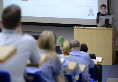 18 December 2014: Dr Harriet Ryan presents her case entitled Pyrexia in a haemodialysis patient. Dr.Ryan won the Beaumont Hospital McDonnell Medal and was the overall prize winner. She was presented with a cheque for 750.00 by Prof Shane O'Neill. This is a yearly event where the interns of the Dublin North East network affiliated to RCSI present clinical cases for 2 postgraduate medal prizes. Beaumont Hospital, Dublin. Pic credit: Ray Lohan/RCSI