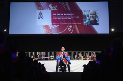 4th June 2015: At the RCSI Graudation Ceremony today, Mr Mark Pollock, is awarded an an honorary doctorate by the Royal College of Surgeons in Ireland (RCSI). Mark Pollock, explorer, adventurer and collaboration catalyst, delivered an inspirational speech to the graduating students. Royal College of Surgeons Graduation, RDS, Dublin. Issue by: Ray Lohan/RCSI ***NO REPROD FEE***