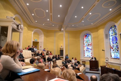 Co-founder of the Blackrock, Galway and Hermitage Clinics to explore Leadership Lessons in Healthcare at RCSI Lecture Series 14th May 2014: Attendees listen in on Mr James Sheehan's talk. James Sheehan, Orthopaedic surgeon, engineer, businessman and entrepreneur, who is co-founder of the Blackrock, Galway and Hermitage Clinics will present a talk entitled ‘Leadership Lessons in Healthcare’ this evening as part of the RCSI Institute of Leadership Lecture Series. This is the final lecture of the 2013/2014 RCSI Lessons in Leadership Series which will be delivered to approximately 100 health professionals at 6pm at RCSI (Royal College of Surgeons in Ireland), 123 St Stephen’s Green, Dublin.  Pic credit: Ray Lohan/RCSI