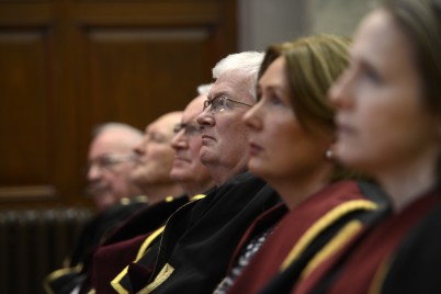 **NO RERODUCTION FEE** 6th February 2015: Prof.Patrick Broe, former RCSI President, Consultant Surgeon, Beaumont Hospital.  listens in on the 90th Abraham Colles lecture given by Prof Stan J.Monstrey, Professor and Chairman, Department of Plastic Surgery, Ghent University Hospital, Belgium.  The RCSI Charter Day meeting will hosted more than 400 local and international surgical delegates. During the Trauma Services plenary session invited speakers will critique current trauma service delivery in Ireland from a variety of perspectives to stimulate a debate that will inform RCSI policy on proposed restructuring of trauma services in Ireland.  A wide range of clinical areas were also  discussed at the meeting including breast and plastic surgery, head and neck surgery, surgical training, innovations in surgery and gender reassignment surgery. The purpose of the meeting is to promote debate and discussion amongst surgeons to highlight best practice and innovation, advances in surgical practice and to discuss issues of relevance to the surgical profession. Royal College of Surgeons in Ireland, St.Stephen's Green, Dublin.  Pic: Ray Lohan/RCSI **NO RERO FEE**