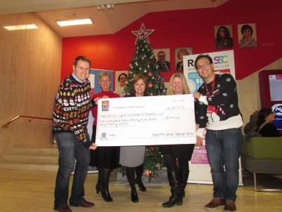 Pictured (l-r) is Dr Graeme Kelly (Chairperson of the RCSI Sports and Social Club), Amanda Wilkinson (Surgical Affairs), Margaret McCarthy, Grainne McDonagh (Dean’s Office) and Fernando Oliveira (Pharmaceutical & Medicinal Chemistry). Many thanks to everyone who donated to the Laura Lynn Children’s Hospice at the Children’s Christmas Party. This year was our biggest Christmas Party to date with over 300 kids attending and raising a massive €645.40.