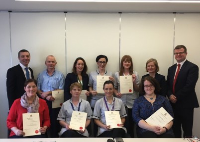 Pictured is the RCSI Quality & Process Improvement Centre (QPIC) team at the presentation of training certificates of completion on ‘Healthcare Process Improvement Programme (Level 2)' to the ‘Medicines Management Process Improvement' project team members in Our Lady of Lourdes (OLOL) Hospital Drogheda. (Back row, l-r) Charlie Dineen (RCSI), Thomas Floody, Elaine Conyard, Ciara McTaggart, Fiona Thomson, Catriona Crowley (General Manager OLOL Hospital, Drogheda), Kieran Tangney (RCSI) (front row) Ciara Winters, Kathleen Smith, Susan Duffy and Orla Nolan (Project Lead) 