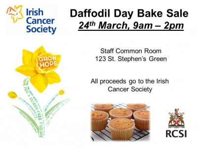 Come along and support the Daffodil Day Bake Sale this morning Friday 24th March from 9am to 2pm in the Staff Common Room of 123 St Stephen’s Green.