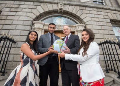 Minister David Stanton TD, Minister of State for Equality, Immigration and Integration with (l-r) Simraaj Powar, 4th Year Medicine Student from Canada, Samy Beshay, also 4th Year Medicine Student from Canada and Jennifer Howell,  a final year of Pharmacy Student from Dublin, pictured at RCSI (Royal College of Surgeons in Ireland) recently at the 2nd Annual RCSI International Citizenship Awards, recognising the importance of cultural and social skills for healthcare graduates in an increasingly globalised society and healthcare environment. This award programme encourages students to develop the attributes required to show healthcare leadership in the mixed cultural and social settings that will be the norm in their future careers.  This structured self-directed programme empowers students to avail of the rich multi-cultural opportunities available in RCSI for self-development through extracurricular activities, interacting with others from diverse backgrounds, and formally reflecting on their personal development through these activities, supported by staff mentors. The aim is to use these experiences in a structured way to support self-reflection and personal development as an ‘international citizen’.   