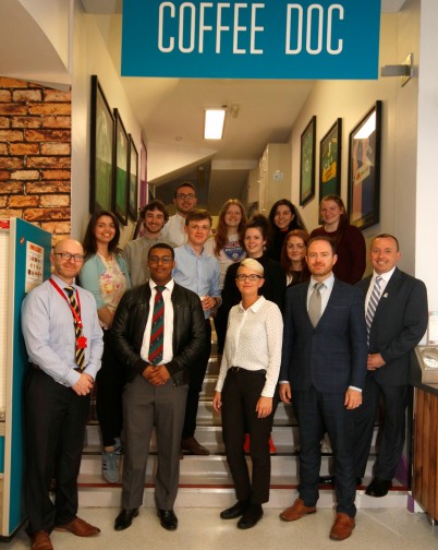 Pictured are RCSI students and staff at RCSI’s Coffee Doc on Friday 19th May as the Coffee Doc shut for the last time. A new catering quarter will now be constructed in its place and will open in January 2018. Exciting times