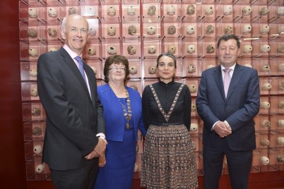 A ‘Time Capsule’ art installation that aims to capture the hopes and expectations of the College’s graduating class was unveiled on Tuesday 6th June. This was the first event to take place in No. 26 York Street, RCSI’s new state-of-the-art academic and educational building in Dublin city centre. Pictured (l-r) are Professor Cathal Kelly, CEO/ Registrar; Professor Hannah McGee, Dean of the Faculty of Medicine and Health Sciences; artist Vanessa Donoso López; and Professor John Hyland, President, RCSI 