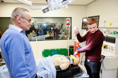 Pictured at the RCSI Open Day 2018 is Prof Jim Murray, Director of Simulation and Clinical Skills, and Patrick McIntyre from Shercock, Co. Cavan. More than 600 students from schools throughout Ireland got a taste for life as a medical, pharmacy and physiotherapy student at the Open Day on Wednesday, 3 January. 