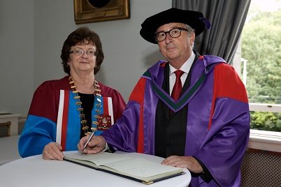 Dr Jean-Claude Juncker, President of the European Commission, with Professor Hannah McGee, Dean of the Faculty of Medicine and Health Sciences at RCSI, on the occasion of his conferring of an honorary degree from NUI at a ceremony the College Hall on Wednesday, 21 June.