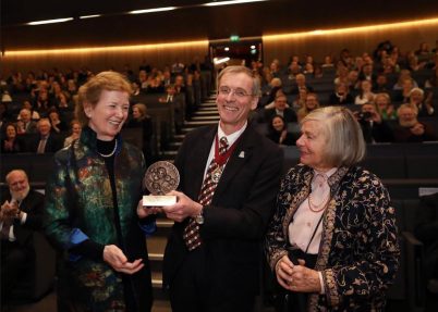 Mary Robinson, President of the Mary Robinson Foundation - Climate Justice, former President of Ireland and former United Nations High Commissioner for Human Rights, was presented with the Emily Winifred Dickson award at a special ceremony at RCSI. The award was established in honour of Emily Winifred Dickson (FRCSI) who broke boundaries when she became the first female Fellow of RCSI in 1893, which made her the first female Fellow of any of the surgical royal colleges in Britain and Ireland. Speaking at the ceremony, Prof. Hannah McGee said: “Emily Dickson broke boundaries with her conviction and courage in an era of challenges that may seem very different to today. But in every era we need people to push whatever the boundaries are – and to challenge the status quo.” Pictured: Mary Robinson, Mr Kenneth Mealy (RCSI President) and Imogen Stuart RHA.