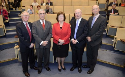 Pictured (l-r) are Mr. Declan Magee, Vice President, RCSI; Mr. Dermot O'Flynn, Director of Professional Development & Corporate Training, Institute of Leadership, RCSI; Professor Hannah McGee, Dean of the Faculty of Medicine and Health Sciences, RCSI, Mr Jimmy Sheehan, Guest Speaker; and Professor Cathal Kelly, CEO RCSI. Mr. Jimmy Sheehan, Orthopaedic surgeon, engineer, businessman and entrepreneur and co-founder of the Blackrock, Galway and Hermitage Clinics presented a talk entitled ‘Leadership Lessons in Healthcare’ as part of the RCSI Institute of Leadership on Wednesday 14th May