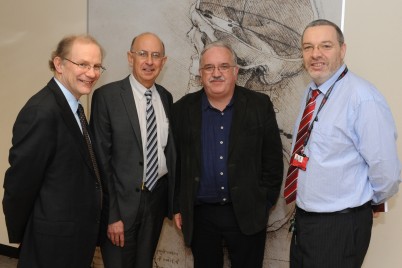 Pictured (l-r) are Prof Hilary Humphreys, Deputy Director of Clinical Research; Prof Ray Stallings, Director of Research; Prof Sir Stephen O’ Rahilly, who delivered the Annual John J Ryan Distinguished Guest Lecture; and Professor Kevin McGuigan, Research Day Academic Coordindator.