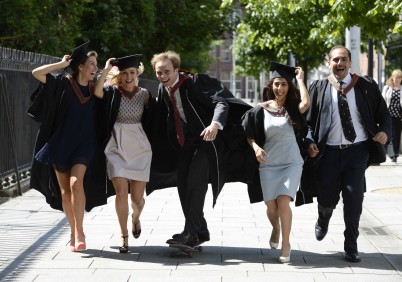 Pictured (l-r) are RCSI graduates Ciara Nolan, Elaine Houlihan, Michael Flanagan, Nasayem Alquraini and Elias Chamely out for a leisurely stroll (and skate) before their conferring ceremony yesterday at the Convention Centre.