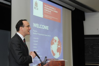 Pictured is Professor Arnold Hill, Head of the RCSI School of Medicine, delivering the opening address at the fourth RCSI National & International Careers Symposium, held at the St Stephen’s Green campus on 29th March