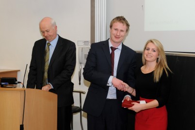 Pictured (l-r) is Professor Cathal Kelly, CEO, RCSI; Mr Simon Thorpe, Roche Diagnostics; and Jennifer Lynch, recipient of the PhD Scholars Oral Research Prize (The Roche Gold Medal).