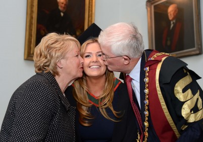 Pictured (far right) is RCSI President Professor Patrick Broe and his wife Dr. Liz Broe (far left) with their daughter Rachel  (centre) who graduated with a degree in Physiotherapy from RCSI today. Almost 700 students with undergraduate degrees and postgraduate awards at five conferring ceremonies taking place today in RCSI and tomorrow in the Convention Centre, Dublin. 