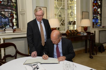 Pictured (l-r) is RCSI President, Mr Declan Magee and Dominick Chilcott, British Ambassador to Ireland, who is signing the visitors book during a visit to the College by Mr Chilcott on Tuesday 9th September 