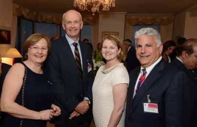 The inaugural North American alumni engagement event took place in the Consul General’s Residence in New York   on 5th May. Pictured (l-r) are Dr Helen Towers (Class of 1983); Professor Cathal Kelly, Chief Executive, RCSI; Aine Gibbons, Director of Philanthropy, RCSI; and Dr Ron Menzin (Class of 1982)