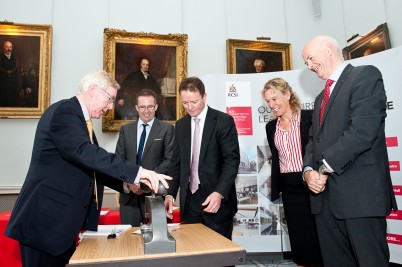 Pictured at the signing of the contract of the New Academic and Education Building (l-r) is  Mr Declan Magee President, RCSI (Applying College seal to the agreement), Mr. Paul Bruton Bennett (Construction) Ltd, Donall King, Head of Legal Affairs, RCSI, Carole Smillie Construction Director at Bennett (Construction) Ltd and Professor Cathal Kelly, CEO/Registrar, RCSI  