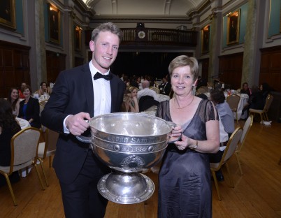 Pictured at the Conferring dinner on Monday 17th November is Donnchadh Walsh, BSc Physiotherapy and part of the 2014 All-Ireland winning Kerry team, and Professor Marie Guidon, Head of the RCSI School of Physiotherapy, holding the Sam Maguire cup. 