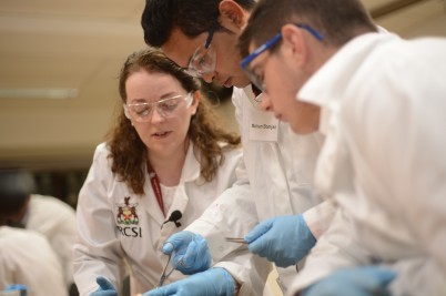 The "See it, Do it" Leaving Certificate Biology Practical Series is an initiative of the REACH RCSI Programme enabling students from RCSI's local community of South East Inner City Dublin to carry out 9 mandatory experiments from the Leaving Certificate Biology curriculum. Pictured is Dr Maria Morgan, MCT, demonstrating experiments to the Leaving Certificate students.