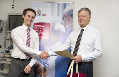 Pictured (l-r) is NUI Galway Medical Student, Domhnall O'Connor, Overall winner of the inaugural RCSI National Surgical Skills Competition, and Professor Oscar Traynor, Director of the RCSI National Surgical Training Centre.