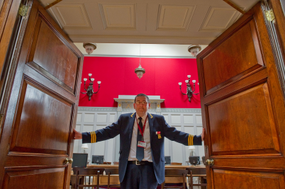 Pictured is RCSI Head Porter, Frank Donegan in the Council Chamber during the Historic Tours of RCSI, as part of National Heritage Week 2013 yesterday. Frank and Brian Shiels, Deputy Head Porter, ran tours of the College this week. During the tour, attendees learned the history of the College and the part it has played in both local and national history, including when the building was seized by rebels led by Constance Markievicz during the 1916 Easter Rising. 