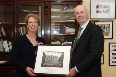 Pictured is Georgina Gethin and Prof Cathal Kelly, CEO/Registrar, RCSI. Georgina was presented with a print of the college last week after retiring. Georgina left her position, as Lecturer and Research Co-Ordinator at the Faculty of Nursing & Midwifery, after nine of service to RCSI. We wish her all the best in the future