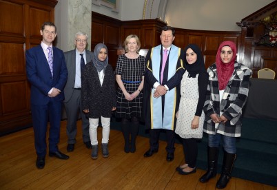 Vice President of RCSI, Prof John Hyland, addressed more than 100 participants on the awarding ceremony of the Biomedical Sciences Diploma to the 2014 IMCP class at a ceremony that took place in the College Hall, RCSI. These students are currently on the Foundation Year of the medical degree programme and on the first year of the pharmacy degree programme in RCSI. Pictured with students are  Philip Curtis, Associate Director, Admissions and Student Services; Dr Joe McGarry, Head of Academic Affairs, Castel International Education; Professor Celine Marmion and Professor John Hyland, President, RCSI.