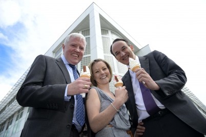 Pictured (l-r) are Eunan Friel, Managing Director, Surgical Affairs; Laura Collins, SARA; and Professor Arnie Hill, Head of the School of Medicine enjoying ice-creams at the ERC Beaumont today. To celebrate the ‘Great Irish Summer’ the RCSI Sports and Social Club has organised discounted ice-cream cones at both St Stephen’s Green and Beaumont locations today. The van will make it second stop at 123 St. Stephen’s Green’s York St. Entrance at 1.30pm. Ice Cream Cones will be just €1 for RCSI staff (Please bring your staff cards)!