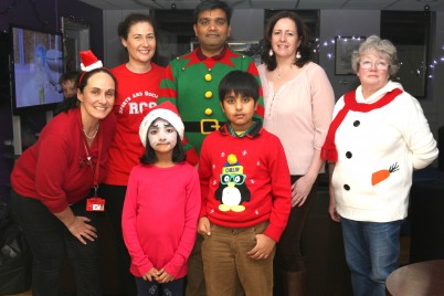 Pictured (back-row) are volunteers Lorna Murphy (Mercer Library), Mags Browne (HR), Neeraj Kumar and his children (IT) Anne Weadick (QEO) and Maire O’Donovan (Psychiatry) at the RCSI Sports and Social Club Kids Christmas Party. More than 200 children of RCSI staff attended the party held in the College on Saturday 12th December where they were treated to face-painting, a magic show, festive music, and treats as well as getting to meet the man himself, Santa Clause.