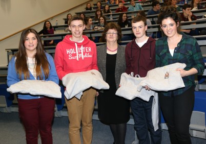 Pictured at the RCSI Waterford Transition Year MiniMed programme with Professor Hannah McGee, Dean of the Faculty of Medicine and Health Sciences, RCSI (centre) is (l-r) Aoilean Hennessy, Cormac Jones, Conor Glynn, and Linzi Lanigan. Approximately 120 Transition Year students took part in the Waterford RCSI Transition Year MiniMed training programme in Waterford Regional Hospital (WRH) and Waterford Institute of Technology. This interactive programme gave TY students the opportunity to step out of their usual classroom setting and experience what it is like to train and work as a doctor.