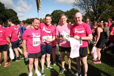 Pictured (l-r) at the finish line of the Great Pink Run are Bryan Sheils, Porter; Robert Magee, Communications; Andy Cummiskey, Physiotherapy Student; and Vincent McDonagh, Anatomy. Over 4,000 turned out in various shades and guises of Pink to Run, Jog and Walk the 10k and 5k distances as part of this years Great Pink Run on Saturday morning in the Phoenix Park. The sun shone on all participants and family supporters as they made their way around the Race Route to the Finishing line. RCSI was very well represented with 40 or so staff members participating