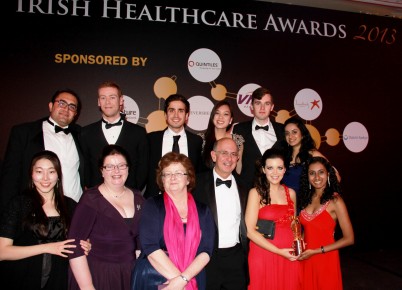 Pictured at the Irish Healthcare Awards are (l-r, back row): Mr. Jeffrey Nafash, Mr. Daniel Creegan, Mr Sami Backley, Ms May Ahn Nguyen; Mr Vincent Healy and Ms Nikita Rane (front row) Ms Young Hwa Soon, Dr Sarah O’Neill, Professor Hannah McGee, Professor Ray Stallings, Ms Rebecca Horgan and Ms Layveeniea Anathan 