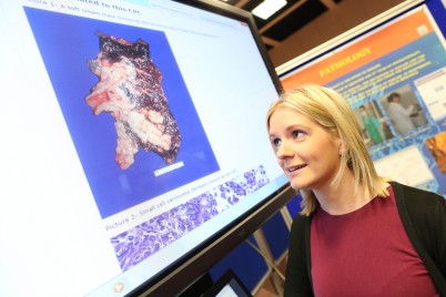 Pictured at the RCSI Open Day Department of Pathology stand is Jenny Young, Pathology Teaching Coordinator. Over 400 students attended the open day at the College on 2nd January