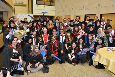 Pictured (centre) is Mr Declan Magee, President of RCSI, among a group of RCSI Bahrain graduands. More than 240 future doctors and nurses graduated from a conferring ceremony at the RCSI Bahrain which was held on Monday June 16th. 