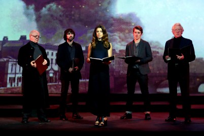 Actors Mark Lambert, Sean T O'Meallaigh, Aoibhinn McGinnity, Ian Toner and Nick Dunning perform ‘And Spring Shall Come’, a unique staged performance produced by RCSI and Moya Doherty, River Productions commemorating the dramatic events of Easter 1916 and World War I, which took place at RCSI this weekend. The production was the first event in the RCSI 1916 Commemorative Programme ‘Surgeons and Insurgents’, which will mark the College’s unique role in the historical events of 1916. For further information visit  www.rcsi.ie/2016    