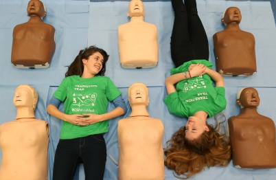 Pictured during a CPR workshop at the Transition Year (TY) MiniMed programme (l-r) is Kate Kenny from Notre Dame Secondary School, Churchtown, Dublin and Roisin McDonagh from Presentation College, Headford, Co Galway.