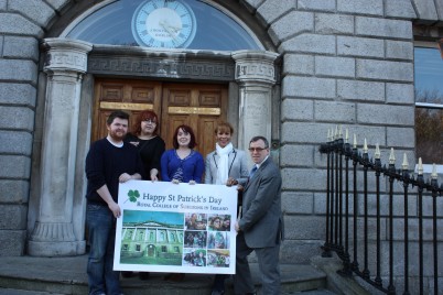 Pictured (l-r) is the RCSI Student Services team; James O'Hagan, Sandra Bonetto, Caoimhe O'Gorman, Corriena Brien and Ivan Cary. The Student Services Office launched its St Patrick’s Day Card for students last week. The initiative aimed to encourage students to send home St Patrick’s Day greetings. 