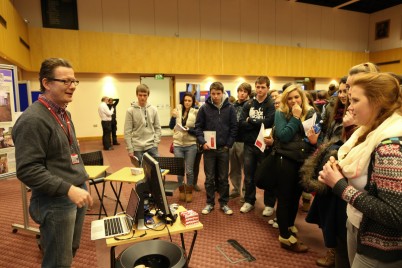 Pictured at the RCSI Open Day is Peter Knief doing a demonstration for students at the Physiology and Medical Physics stand. Over 400 students attended the open day at the College on 2nd January.