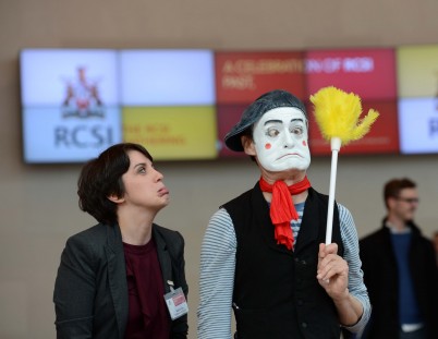 Pictured (l-r) is Sonja Lee, Conference and Events Department, RCSI and a mime at the Convention Centre Dublin at Thursday’s opening celebration of the RSI Gathering 2013. Today, an International Higher Education Forum with speakers from Ireland and around the world was held in RCSI. Later this evening, a series of class dinners and reunion photographs will be held for the Classes of 1963, 1968, 1973, 1978, 1983, 1988, 1993 and 2003