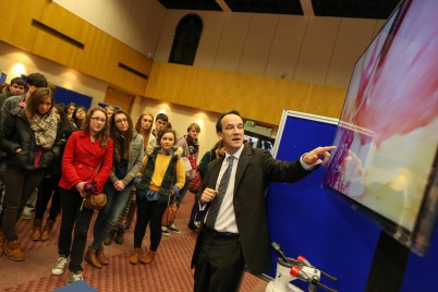 Pictured at the RCSI Open Day is Prof Arnold Hill, Head of School of Medicine & Department of Surgery, talking to students at the Surgery stand. Over 400 students attended the open day at the College on 2nd January.